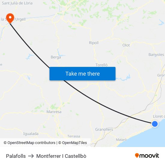 Palafolls to Montferrer I Castellbò map