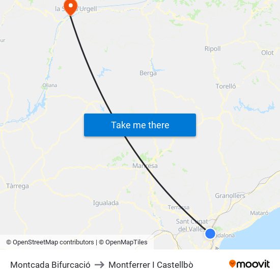 Montcada Bifurcació to Montferrer I Castellbò map