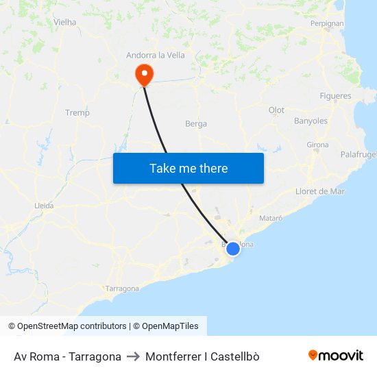 Av Roma - Tarragona to Montferrer I Castellbò map