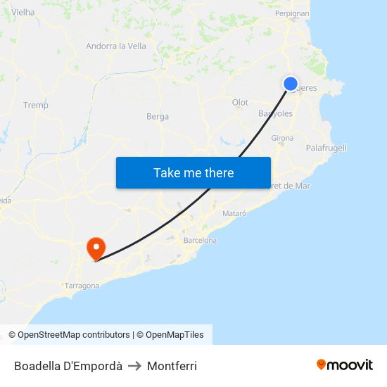 Boadella D'Empordà to Montferri map