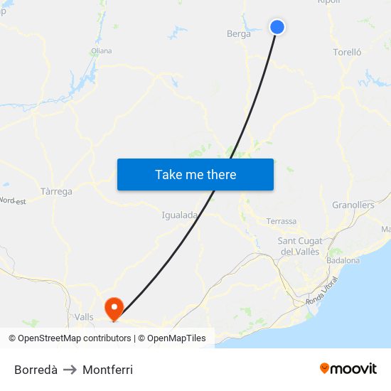 Borredà to Montferri map