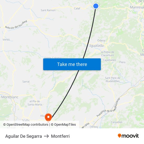 Aguilar De Segarra to Montferri map