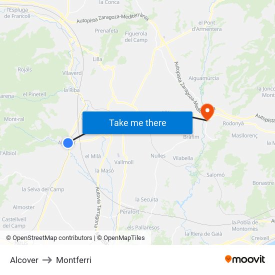 Alcover to Montferri map