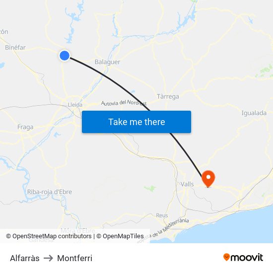 Alfarràs to Montferri map