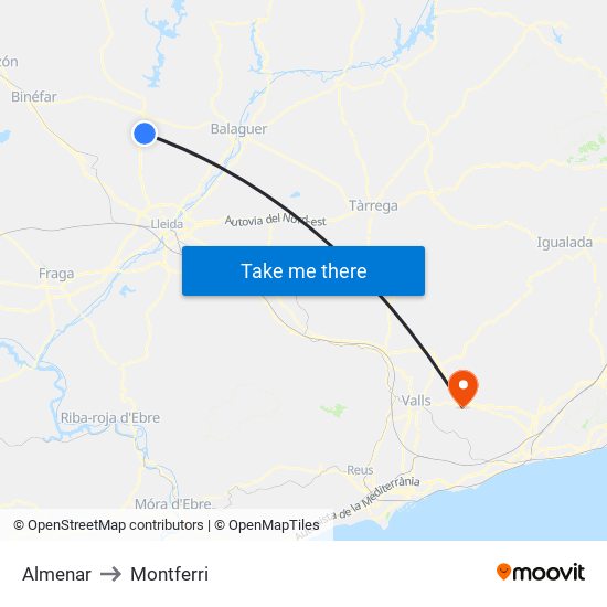 Almenar to Montferri map
