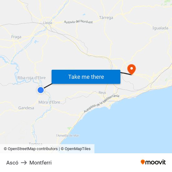 Ascó to Montferri map