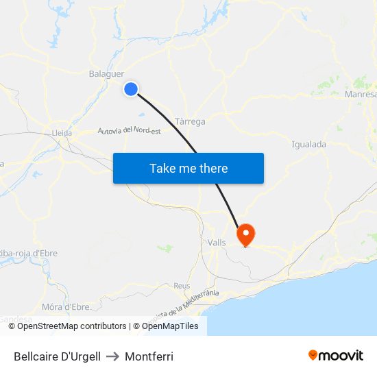 Bellcaire D'Urgell to Montferri map