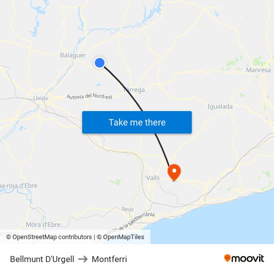 Bellmunt D'Urgell to Montferri map