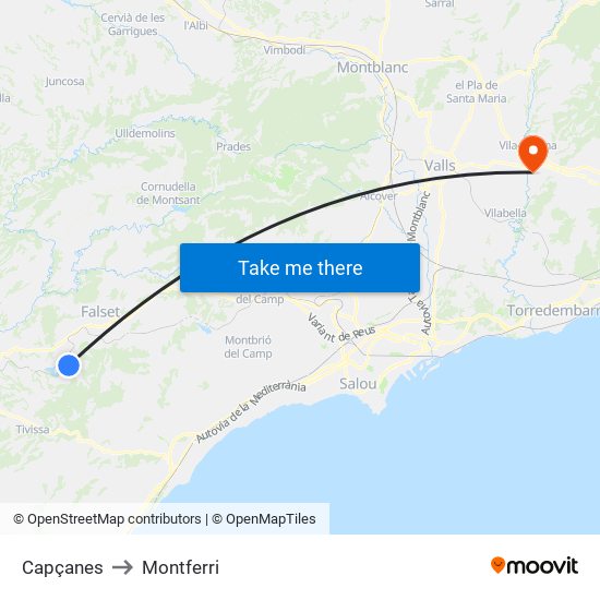 Capçanes to Montferri map