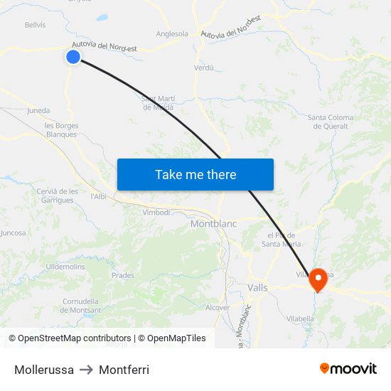 Mollerussa to Montferri map