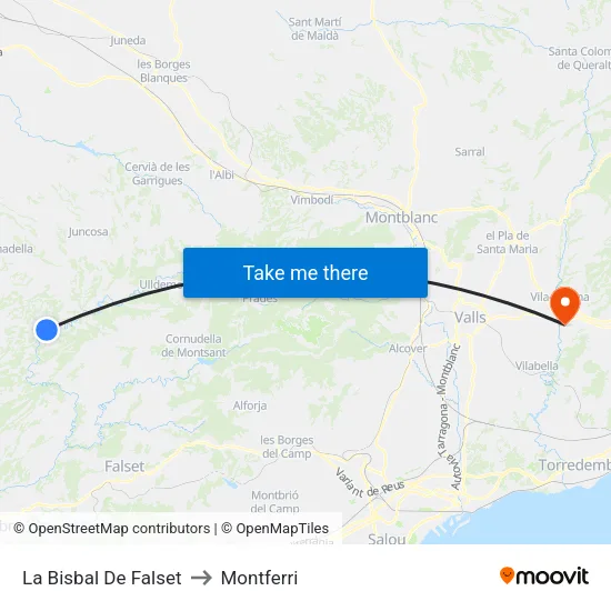 La Bisbal De Falset to Montferri map