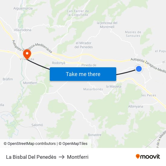 La Bisbal Del Penedès to Montferri map
