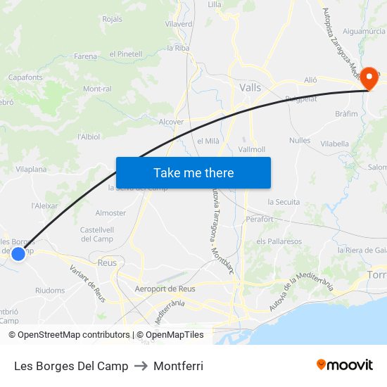 Les Borges Del Camp to Montferri map