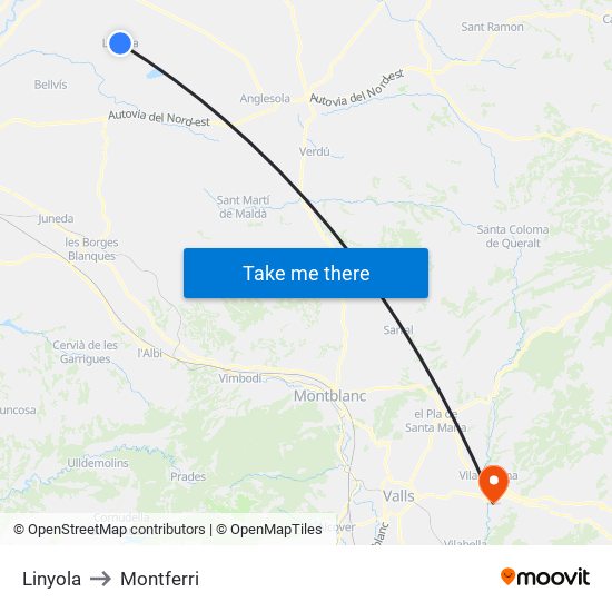 Linyola to Montferri map