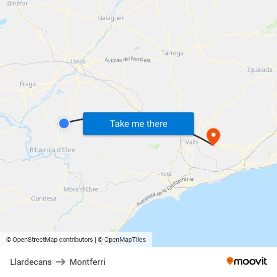 Llardecans to Montferri map