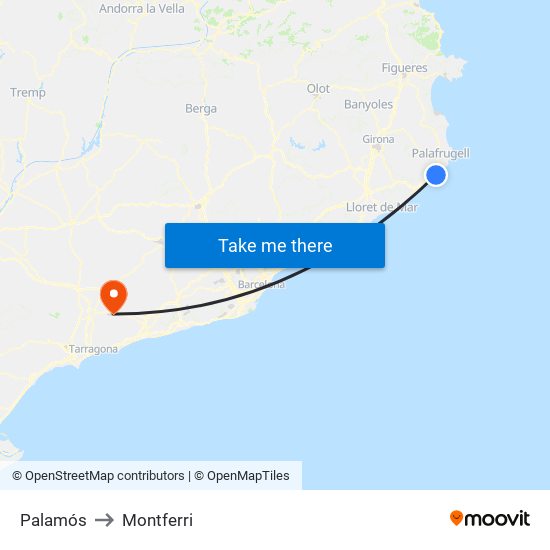 Palamós to Montferri map