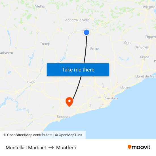 Montellà I Martinet to Montferri map
