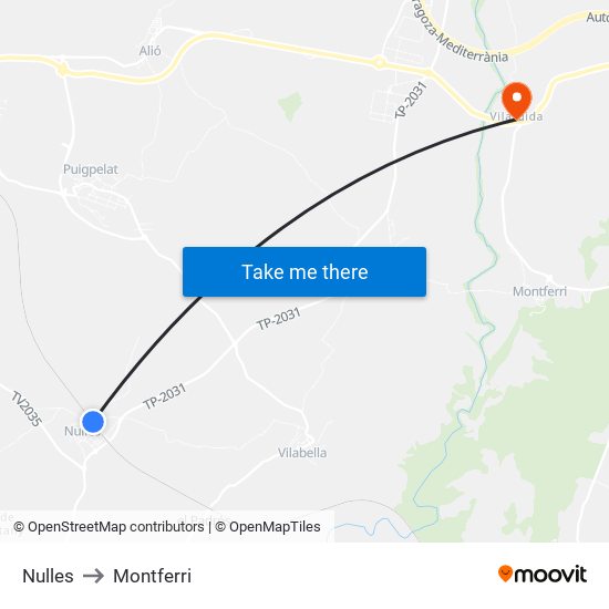 Nulles to Montferri map
