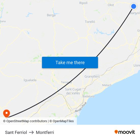 Sant Ferriol to Montferri map