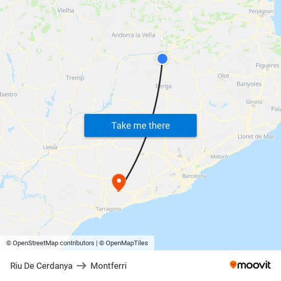 Riu De Cerdanya to Montferri map