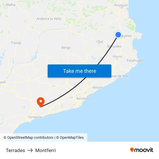 Terrades to Montferri map