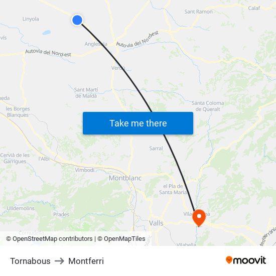 Tornabous to Montferri map
