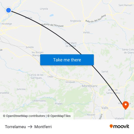 Torrelameu to Montferri map