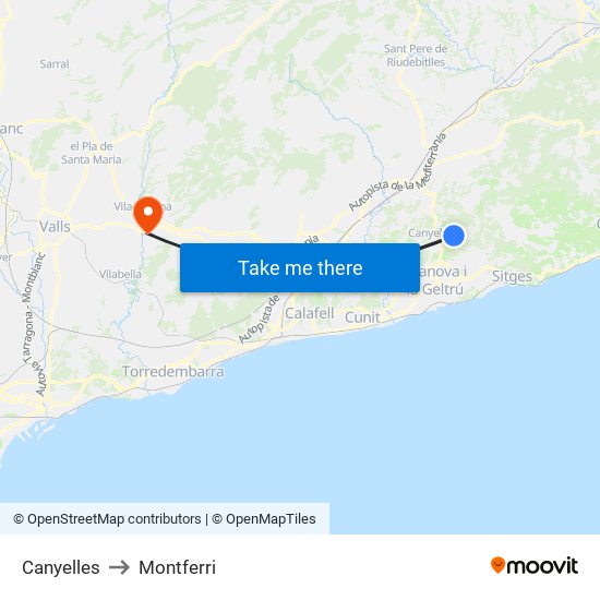 Canyelles to Montferri map