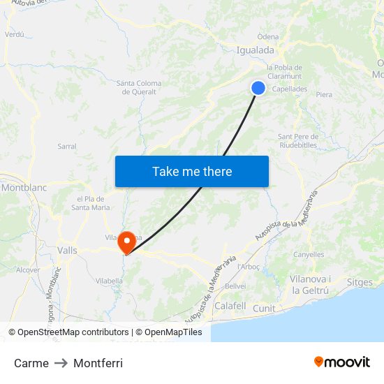 Carme to Montferri map
