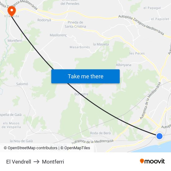 El Vendrell to Montferri map