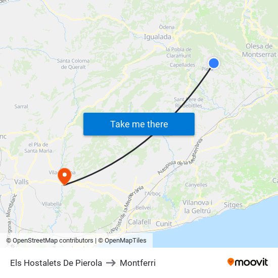 Els Hostalets De Pierola to Montferri map