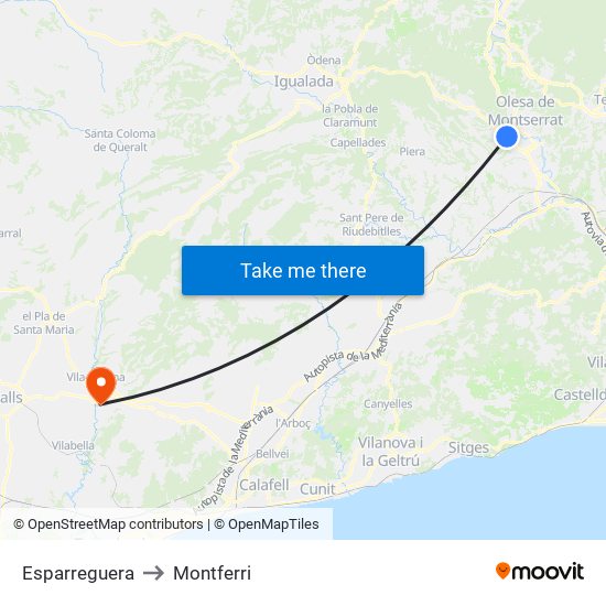 Esparreguera to Montferri map