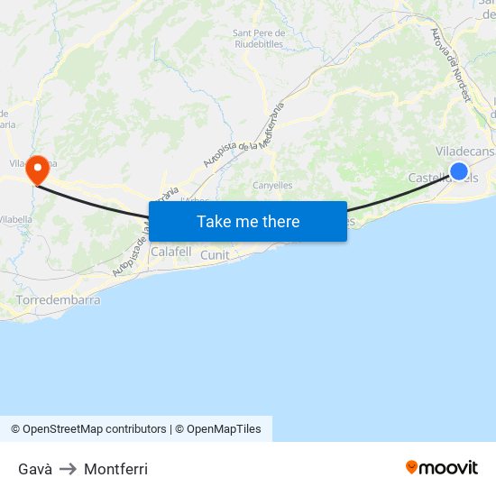 Gavà to Montferri map