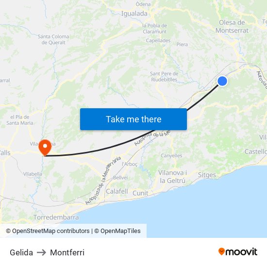 Gelida to Montferri map