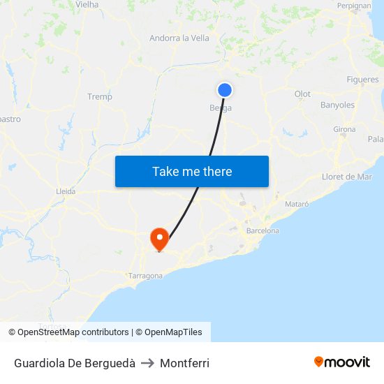 Guardiola De Berguedà to Montferri map