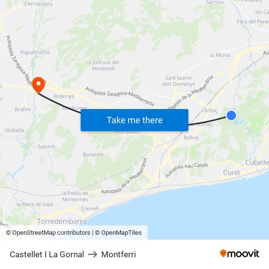 Castellet I La Gornal to Montferri map
