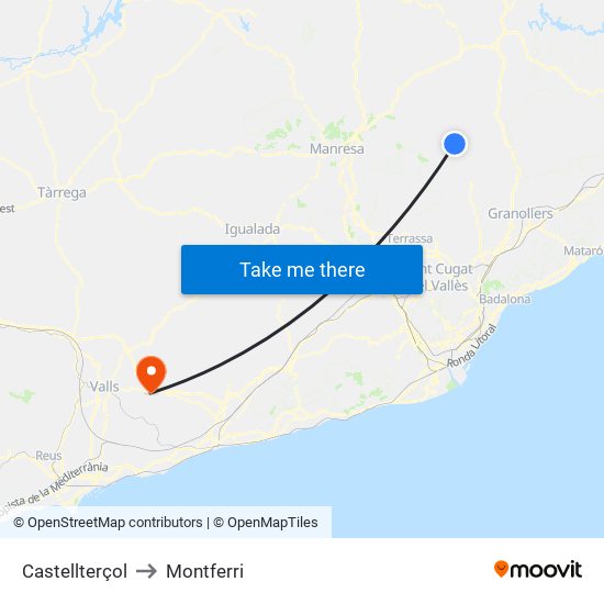 Castellterçol to Montferri map