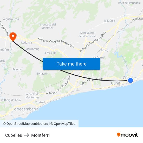 Cubelles to Montferri map