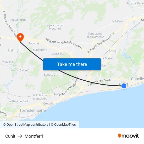 Cunit to Montferri map