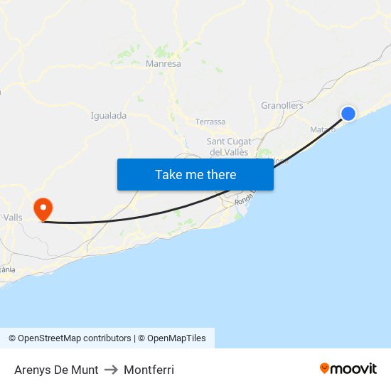 Arenys De Munt to Montferri map