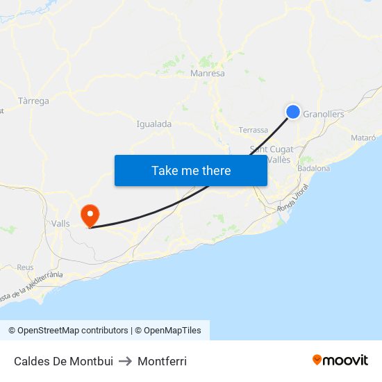 Caldes De Montbui to Montferri map