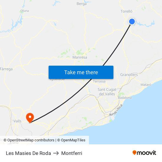 Les Masies De Roda to Montferri map