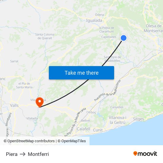 Piera to Montferri map