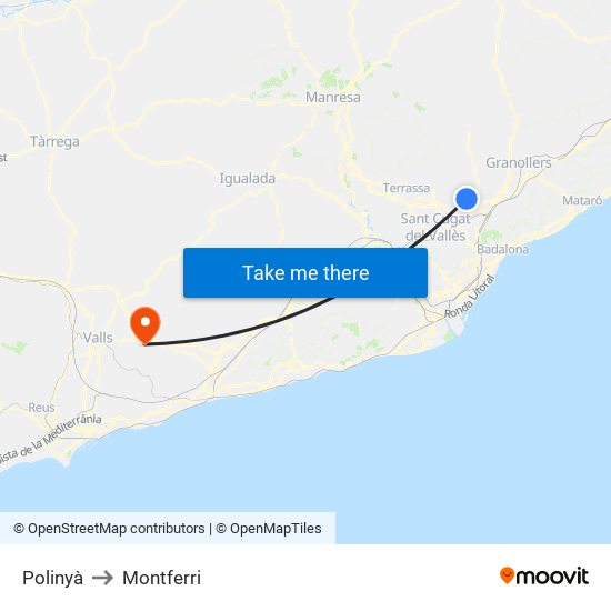 Polinyà to Montferri map