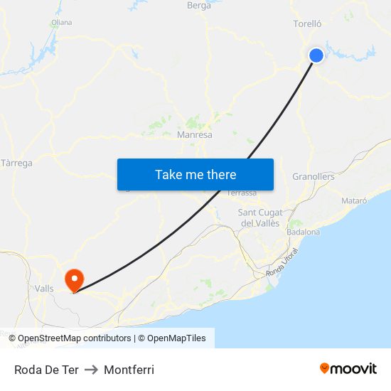 Roda De Ter to Montferri map