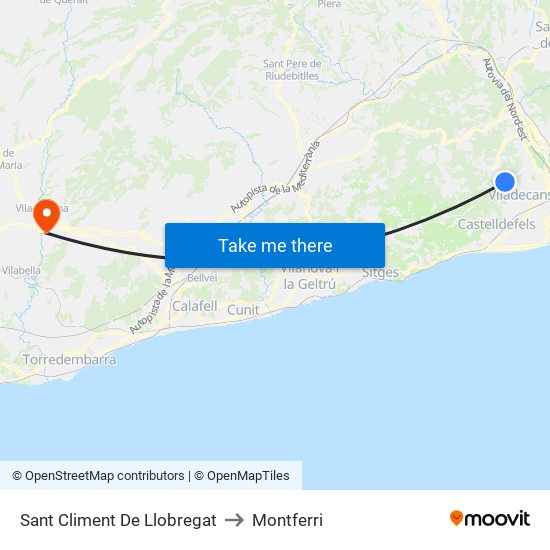 Sant Climent De Llobregat to Montferri map
