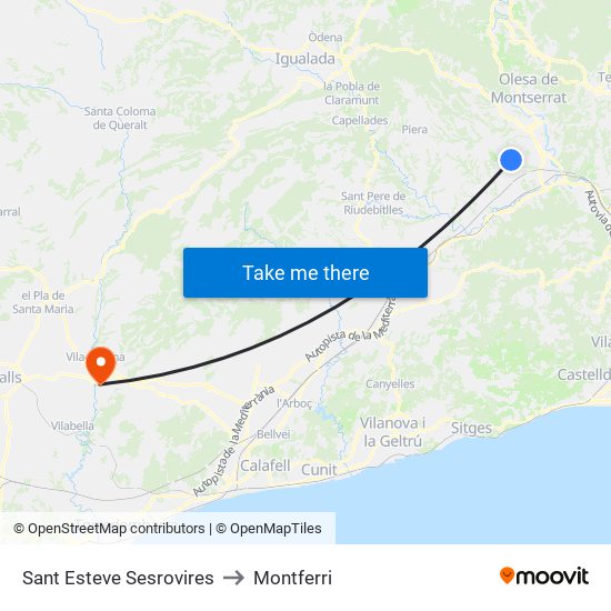 Sant Esteve Sesrovires to Montferri map