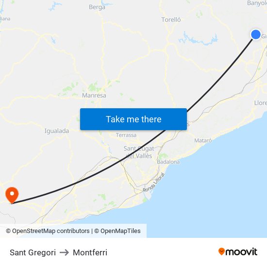 Sant Gregori to Montferri map