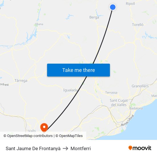 Sant Jaume De Frontanyà to Montferri map