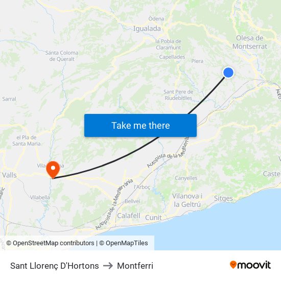 Sant Llorenç D'Hortons to Montferri map